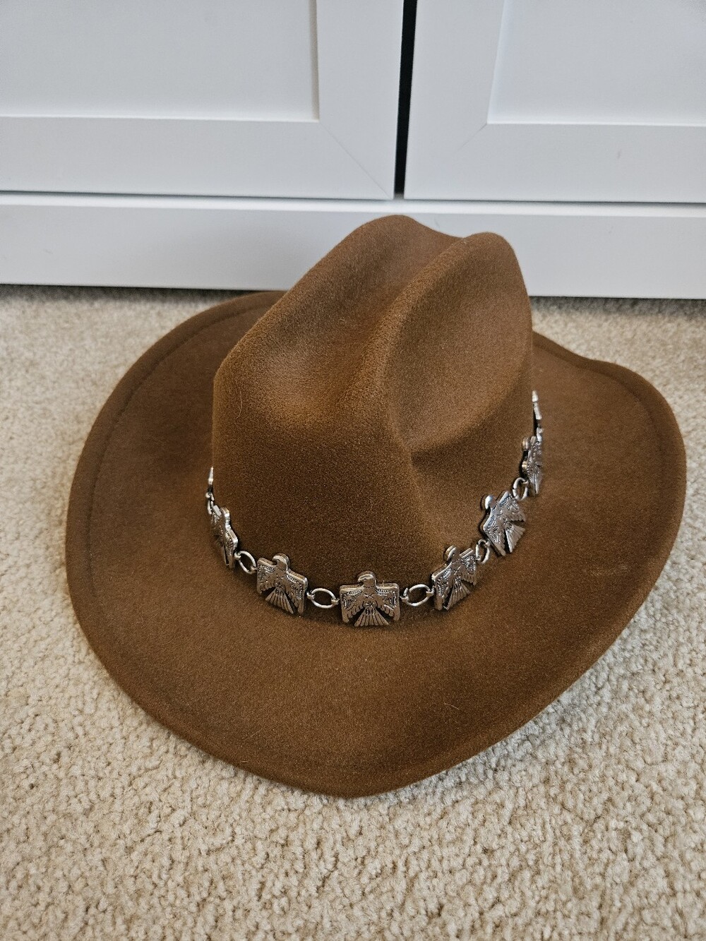 Brown Felt Western Hat with Silver Eagle Concho Band